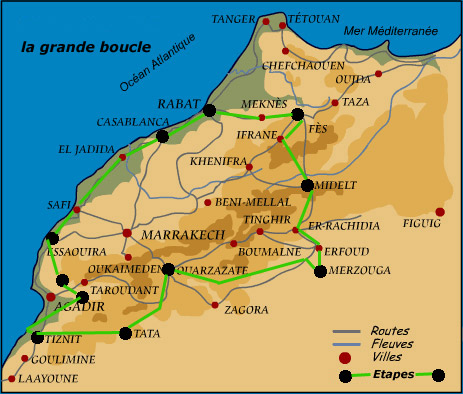 carnets de voyages - maroc - grande boucle - carte circuit