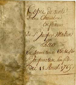 vente d'une chambre  Lyon de Jacques Matra  Marie Antoinette Clapisson en 1765
