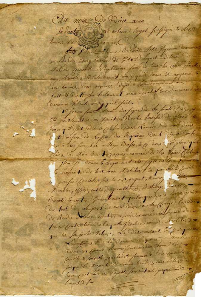 testament Etienne Bodhuile en faveur de Pierre Bodhuile du 12 fvrier 1785