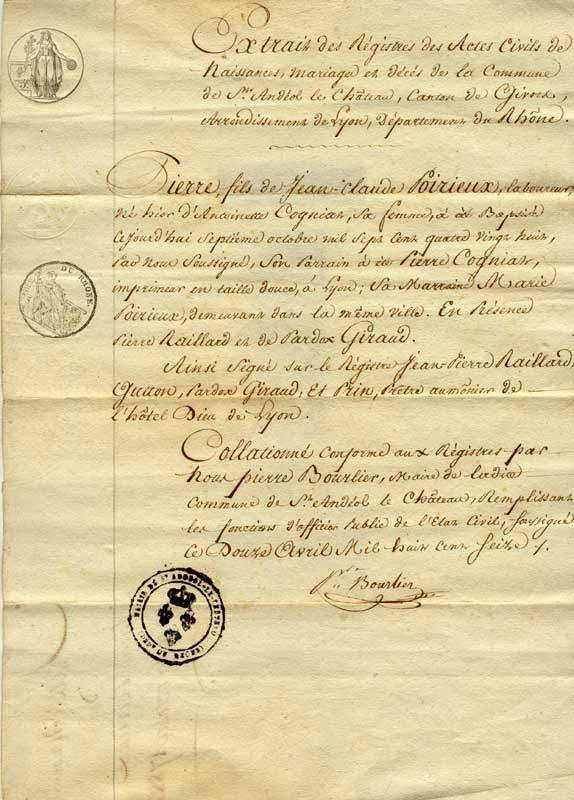 acte de naissance Pierre Poirieux du 7 octobre 1788
