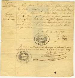 certificat de bonne vie 1837 pour pierre boudhuile