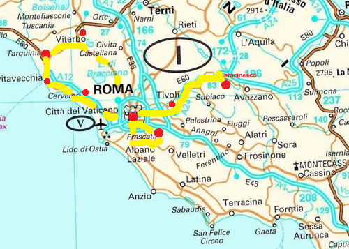 carte du circuit rome et le latium