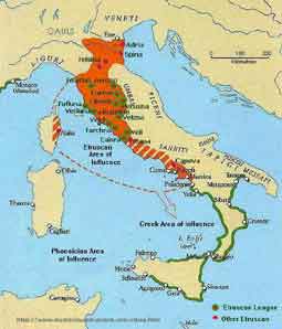carte des villes trusques en italie