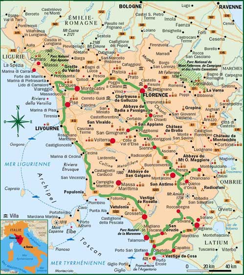carte du circuit toscane - carnets de voyage italie