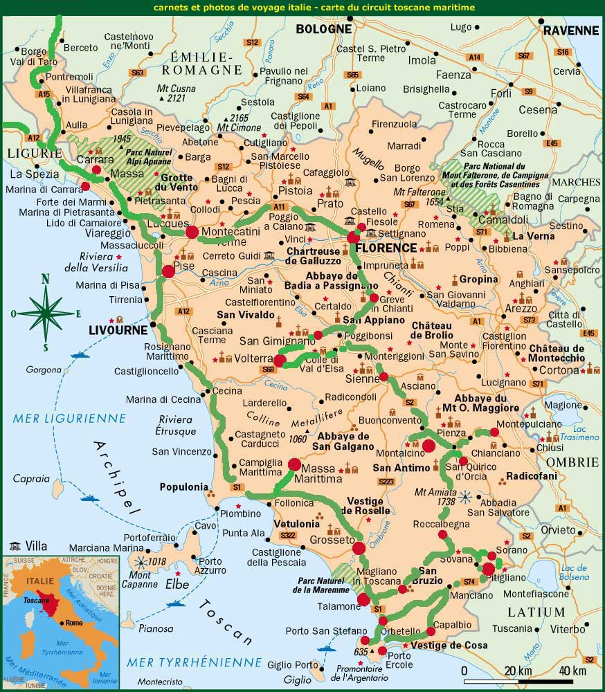 carnets de voyage italie - carte du circuit toscane maritime