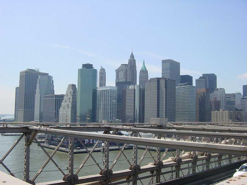 Lower manhattan et financial district, vue de brooklyn bridge