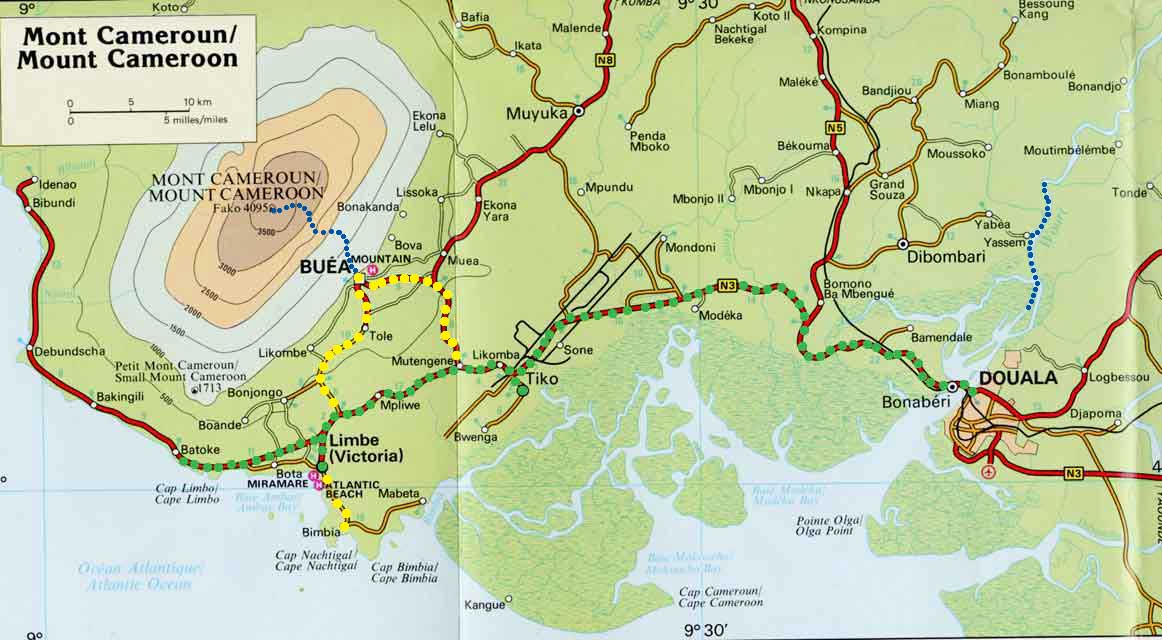 zoom sur la certe de Buea et du Mont Cameroun