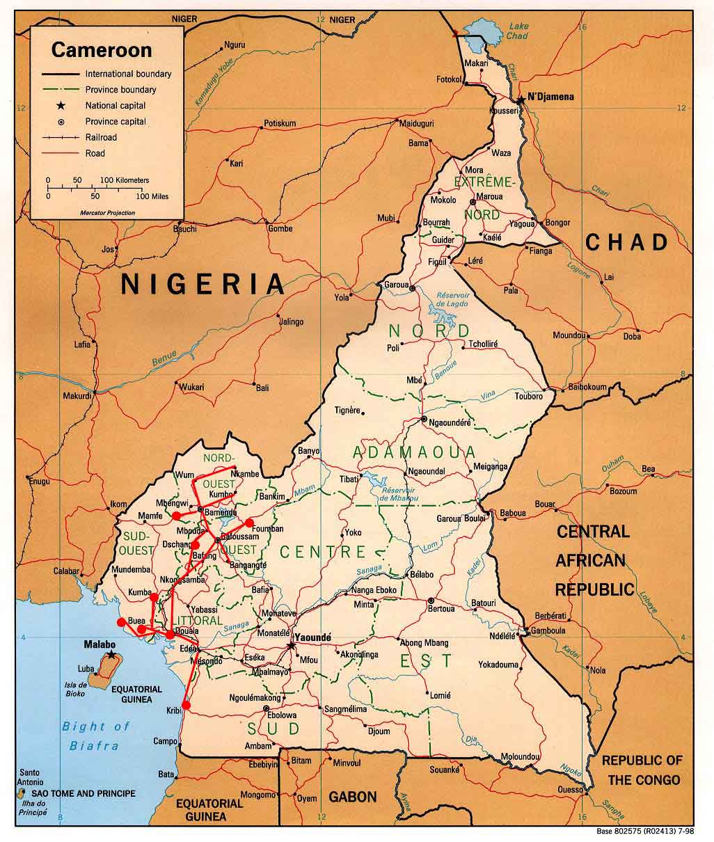 carte detaillee cameroun - circuit 20 jours