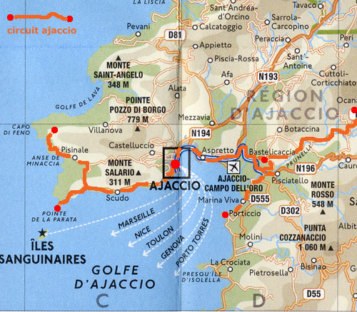 carnets de voyage corse - carte du circuit ajaccio et les sanguinaires