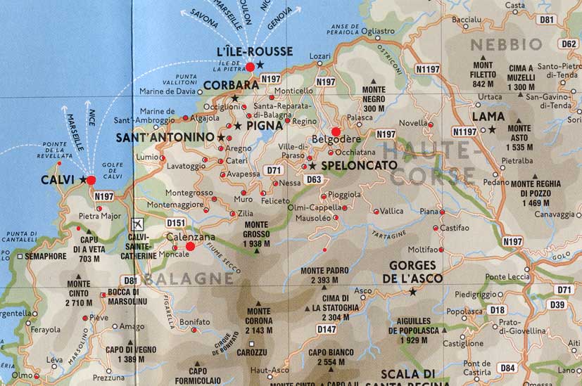 carnets de voyage corse - la balagne - carte du circuit calvi et la balagne