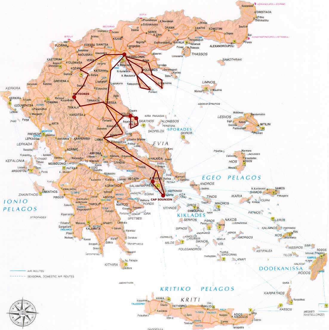 carte circuit athnes - plion - mtores - thessalonique - cap sounbion