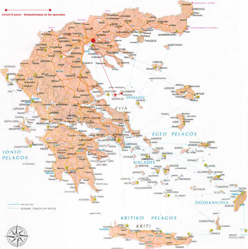 carte circuit thessalonique - mont athos - skopelos