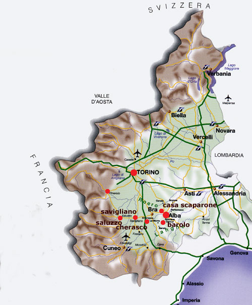 carnets de voyage italie - carte dtaille du circuit turin et le piemont - les langhe et le roero - alba - casa scaparone