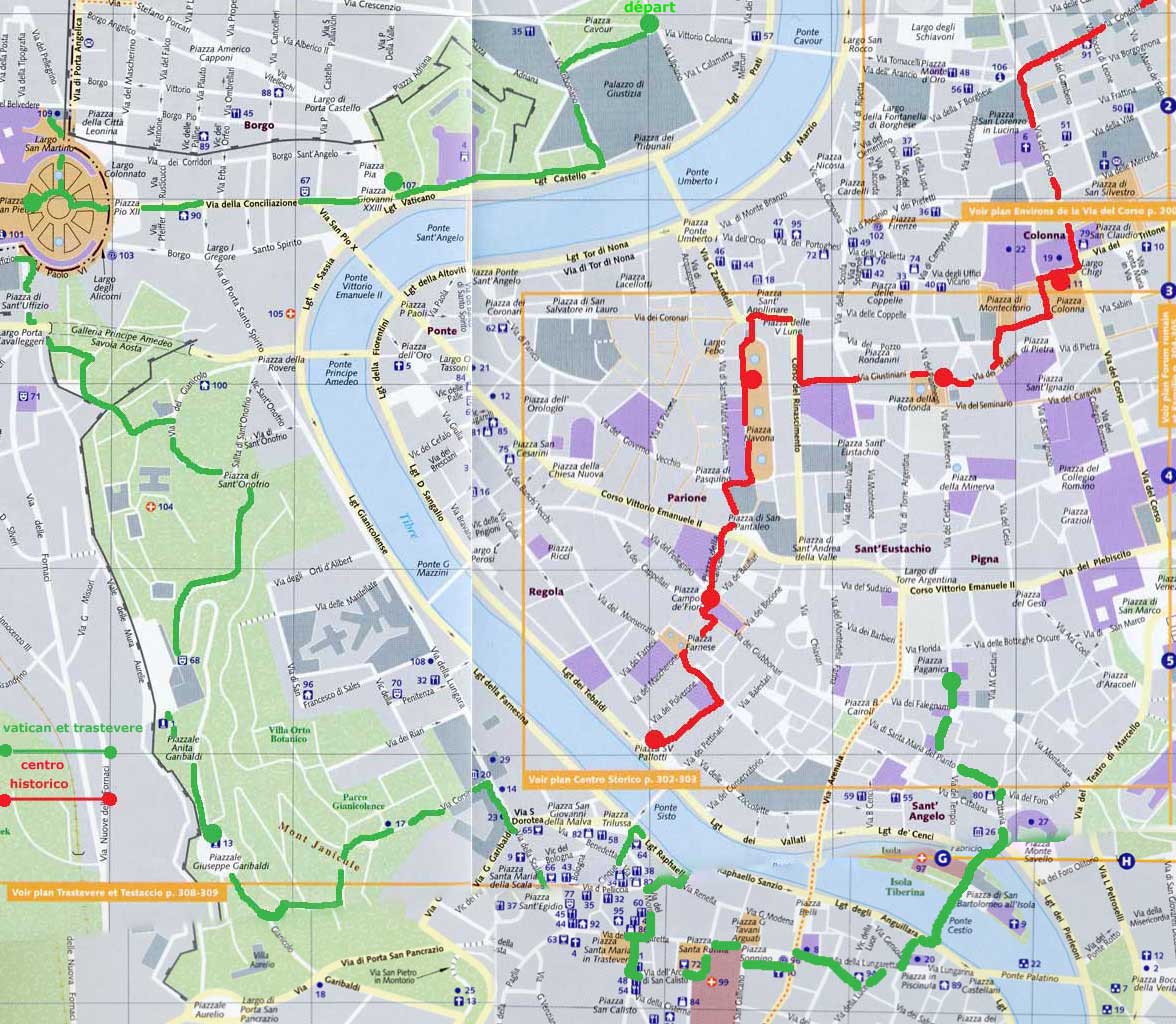 carte rome - itineraire vatican - trastevere - guetto