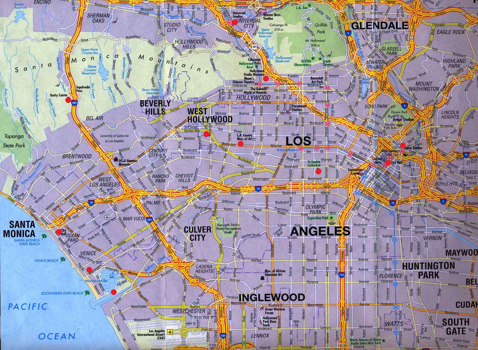 carte dtaille de los angeles