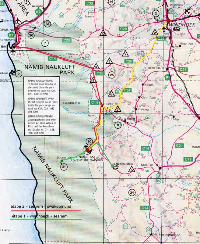 carte routiere etape sesriem swakopmund