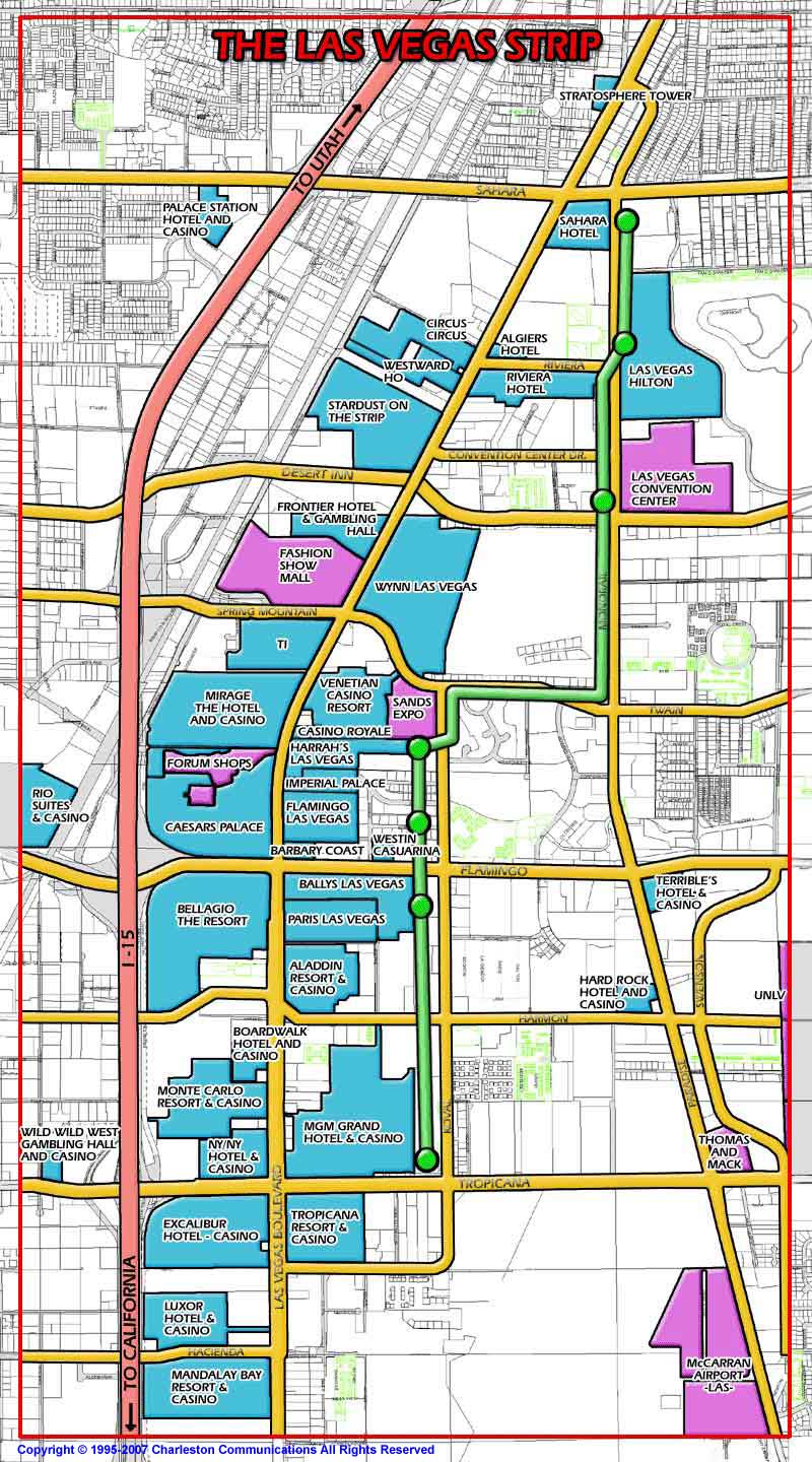 carnets de voyage usa - carte dtaille du strip de las vegas