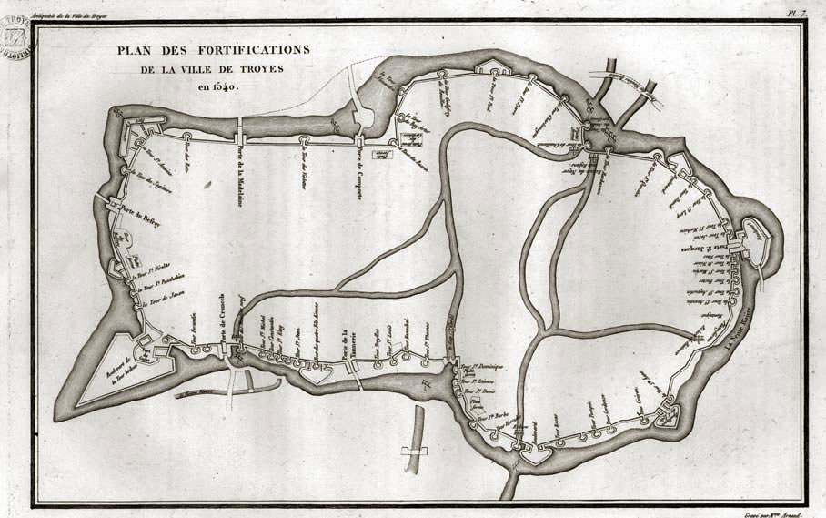 troyes - plan des fortifications en 1540 
