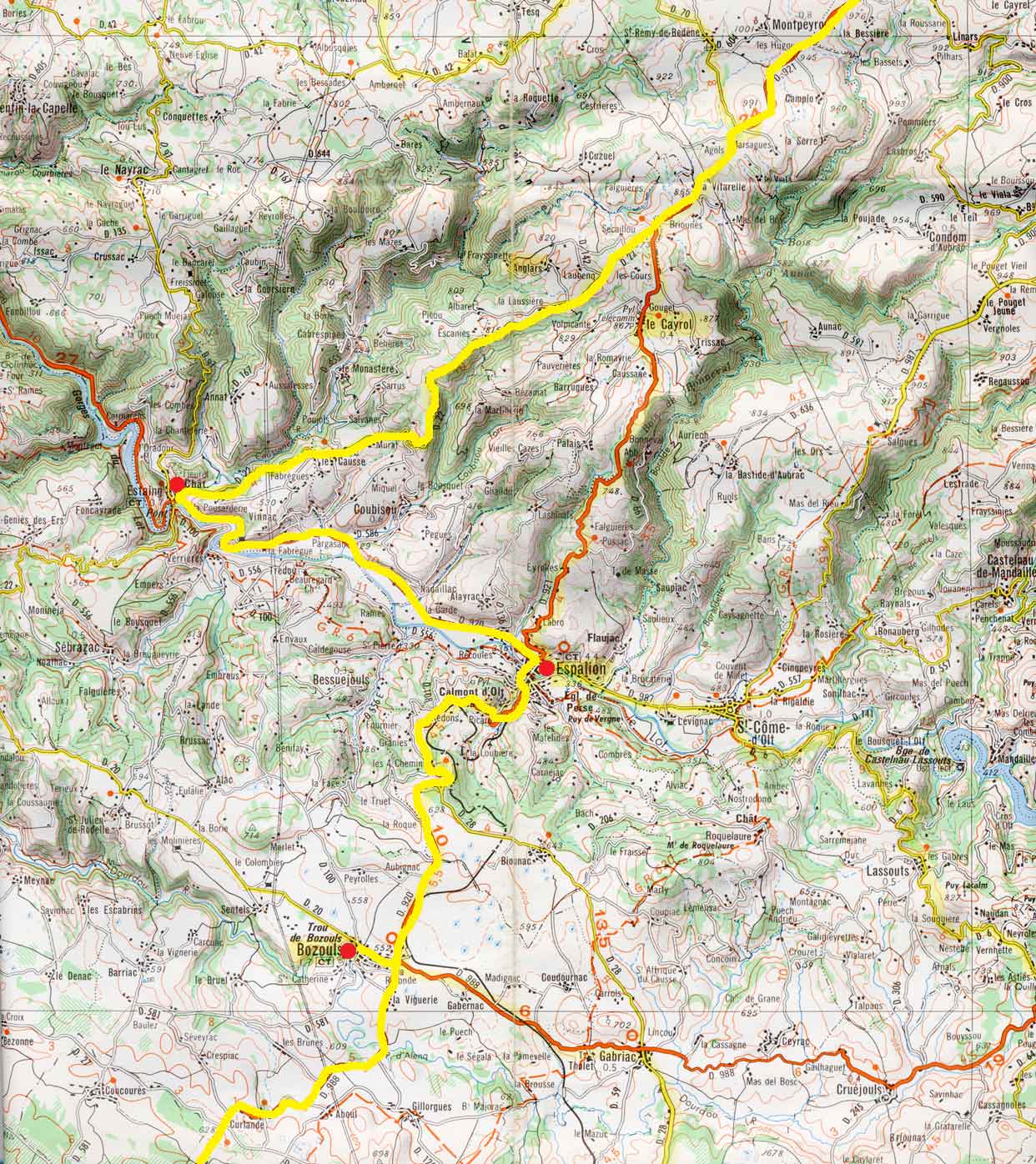 carte circuit aveyron - laissac - laguiole