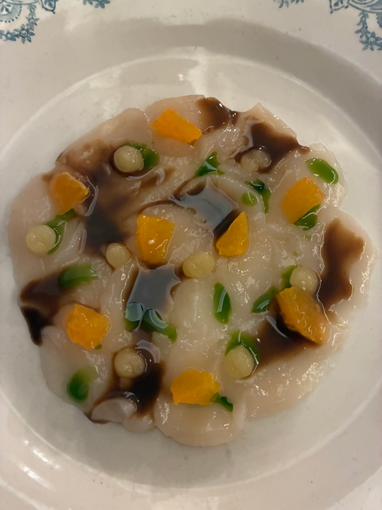 Carnets et photos de voyage - route gourmande Lyon : Osteria Matto : carpaccio saint jacques