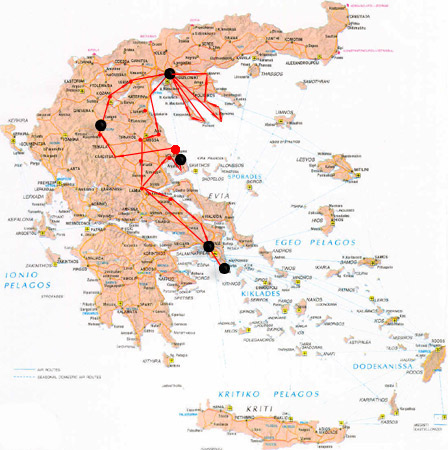 Carnets et photos de voyage Grece - Athenes Thessalonique : carte du circuit