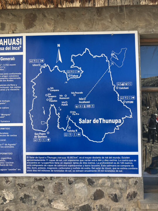 Carnets et photos de voyage Bolivie - etape traversée du Salar d'Uyuni - carte du sala de Thunupa