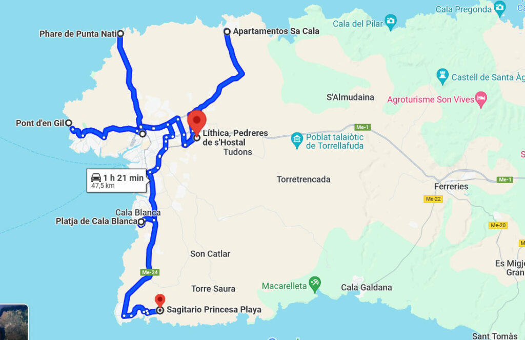 Carnets et photos de voyage - Minorque - carte de l'étape 3, entre Cala Morell et Xon Rodiguer Carnets et photos de voyage - Minorque - carte de l'étape 3, entre Cala Morell et Xon Rodiguer